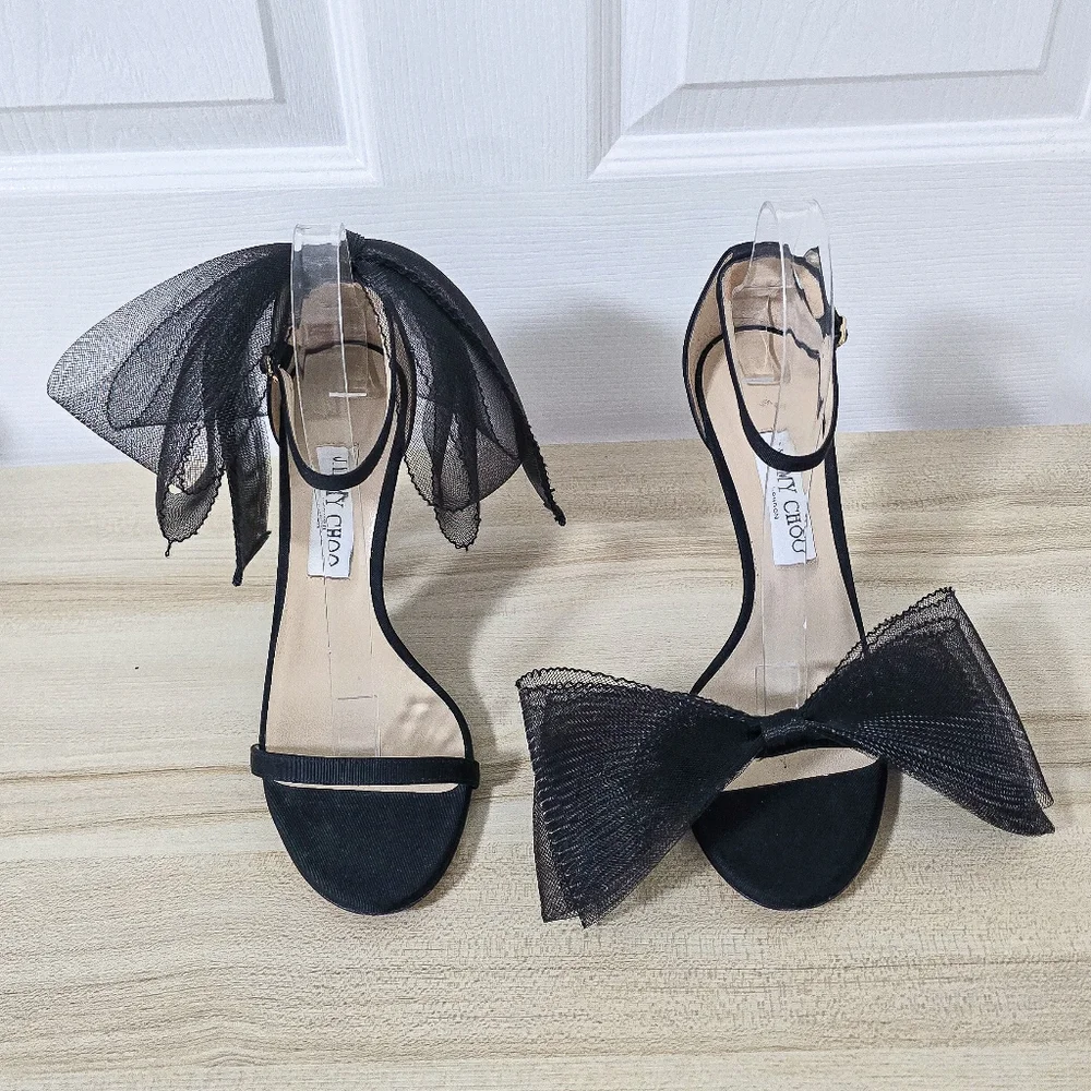 Jimmy Choo Aveline 100 Bow Ankle Strap Sandals Heels Size 40.5/10.5 - Picture 4 of 16